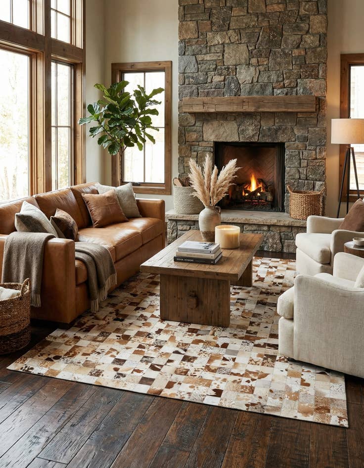 Detail image of  8' 1 x 10' Cowhide Leather Rug