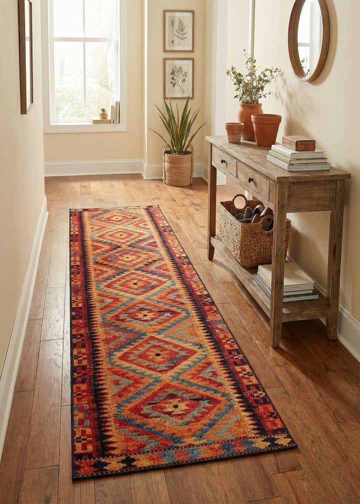 2' 7 x 11' Easy-Clean Tribal Indoor / Outdoor Runner Rug