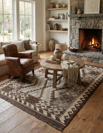 4' 4 x 6' 6 Hand Woven Kilim Maymana Wool Rug