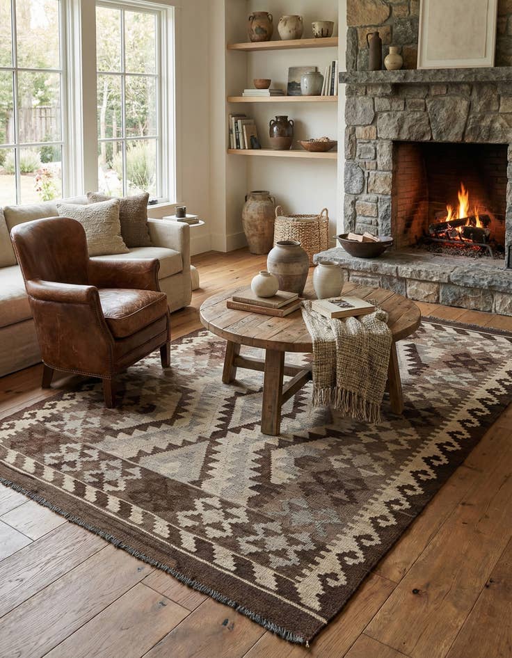 Detail image of  4' 4 x 6' 6  Hand Woven Kilim Maymana Wool Rug