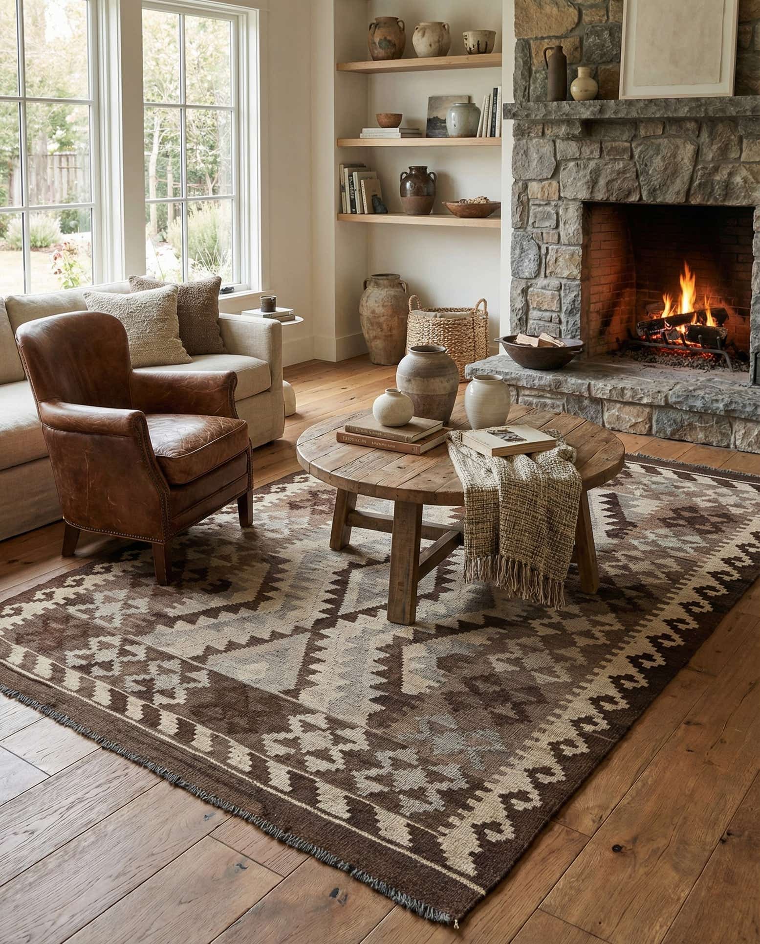 4' 4 x 6' 6 Hand Woven Kilim Maymana Wool Rug