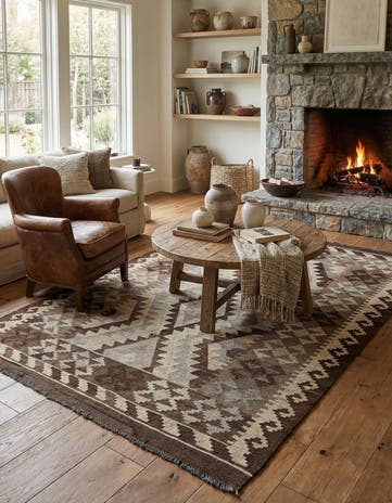 4' 4 x 6' 6 Hand Woven Kilim Maymana Wool Rug