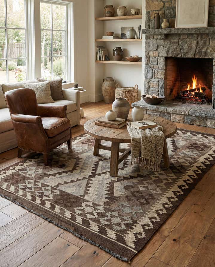 4' 4 x 6' 6 Hand Woven Kilim Maymana Wool Rug