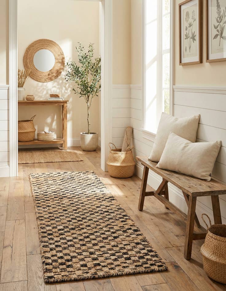 Detail image of 2' x 6' 1  Hand Woven Checkered Jute Wool Runner Rug