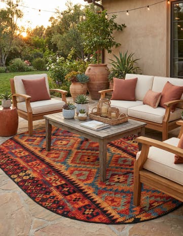 7' 10 x 10' Easy-Clean Tribal Indoor / Outdoor Oval Rug