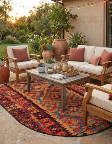 7' 10 x 10' Easy-Clean Tribal Indoor / Outdoor Oval Rug