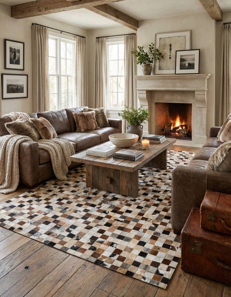 Detail image of 5' 2 x 8' 2 Cowhide Leather Rug