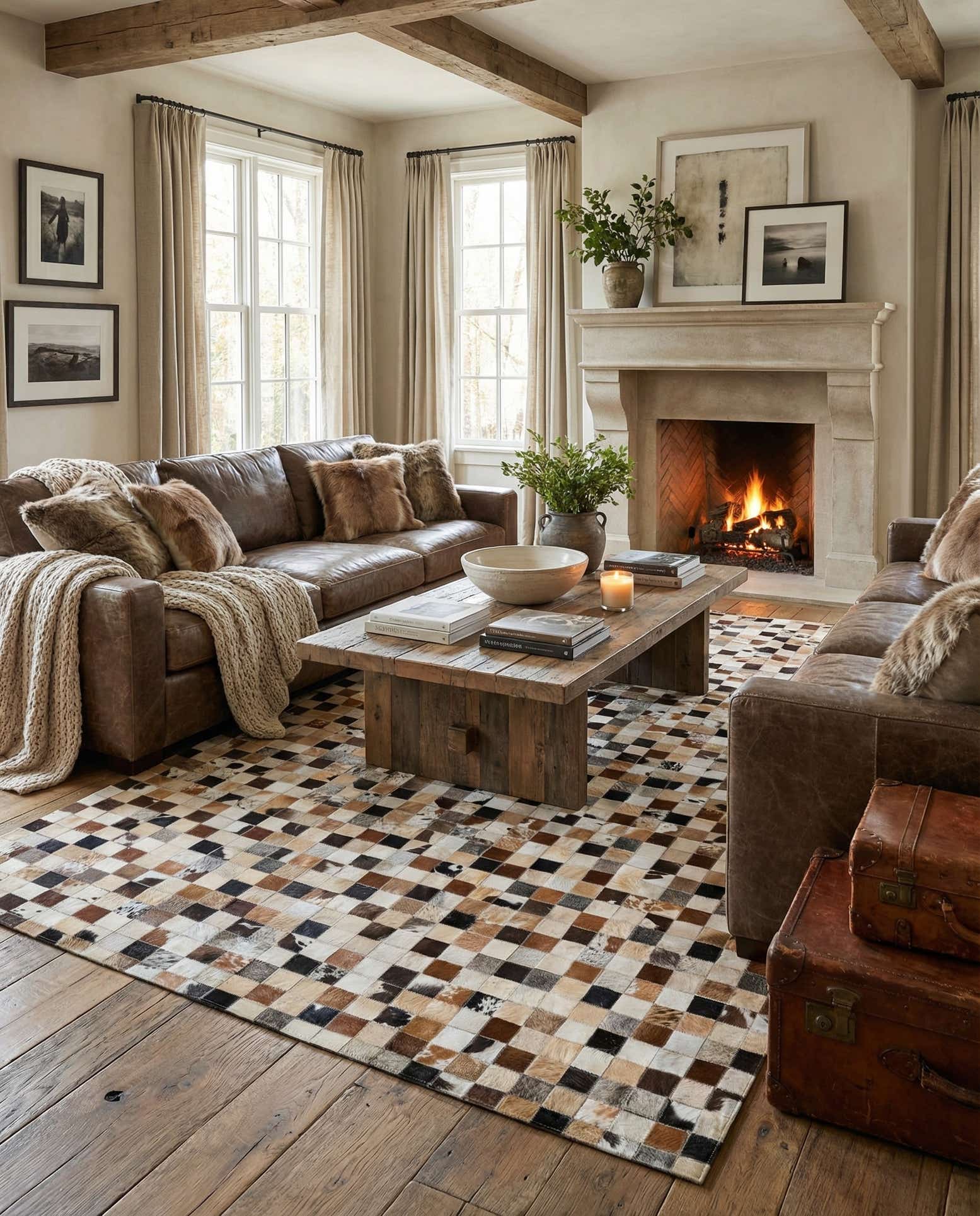 5' 2 x 8' 2 Cowhide Leather Rug