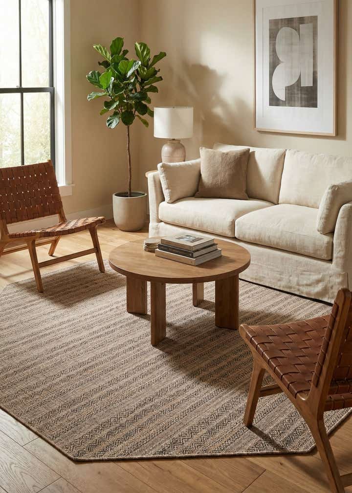 7' 10 x 7' 10 Easy-Clean Striped Indoor / Outdoor Octagon Rug