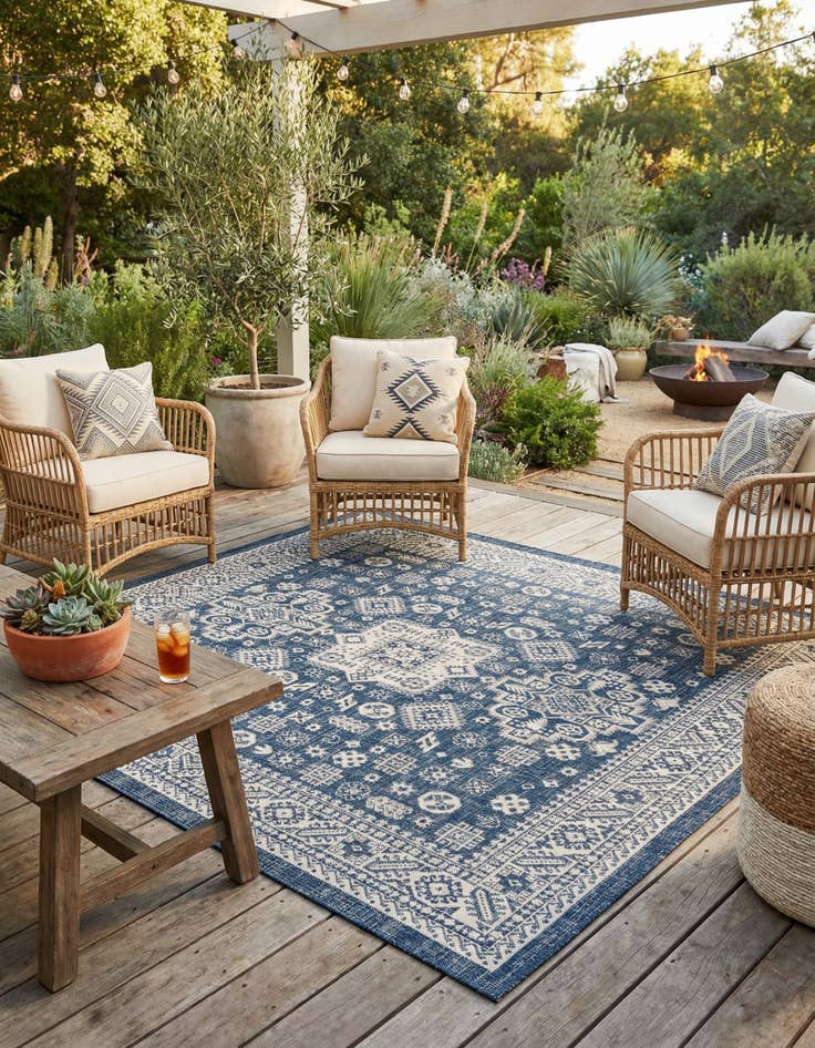 Detail image of 7' 10 x 7' 10  Washable Aztec Indoor / Outdoor Square Rug