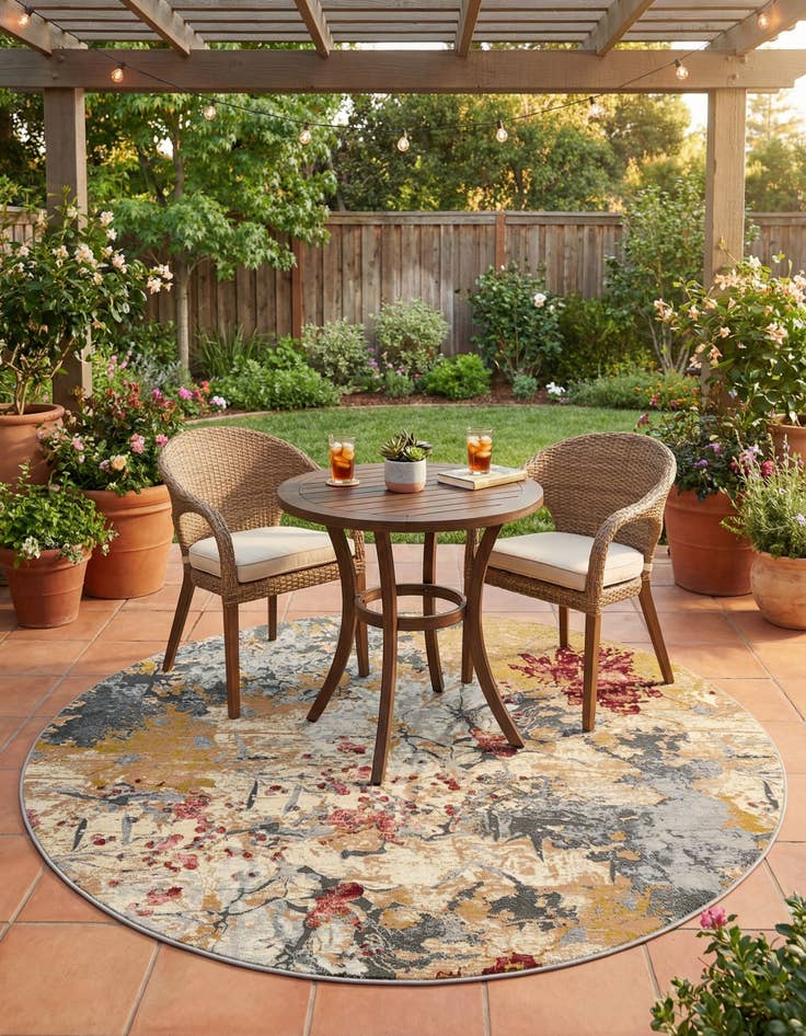 Detail image of 7' 10 x 7' 10  Washable Modern Indoor / Outdoor Round Rug