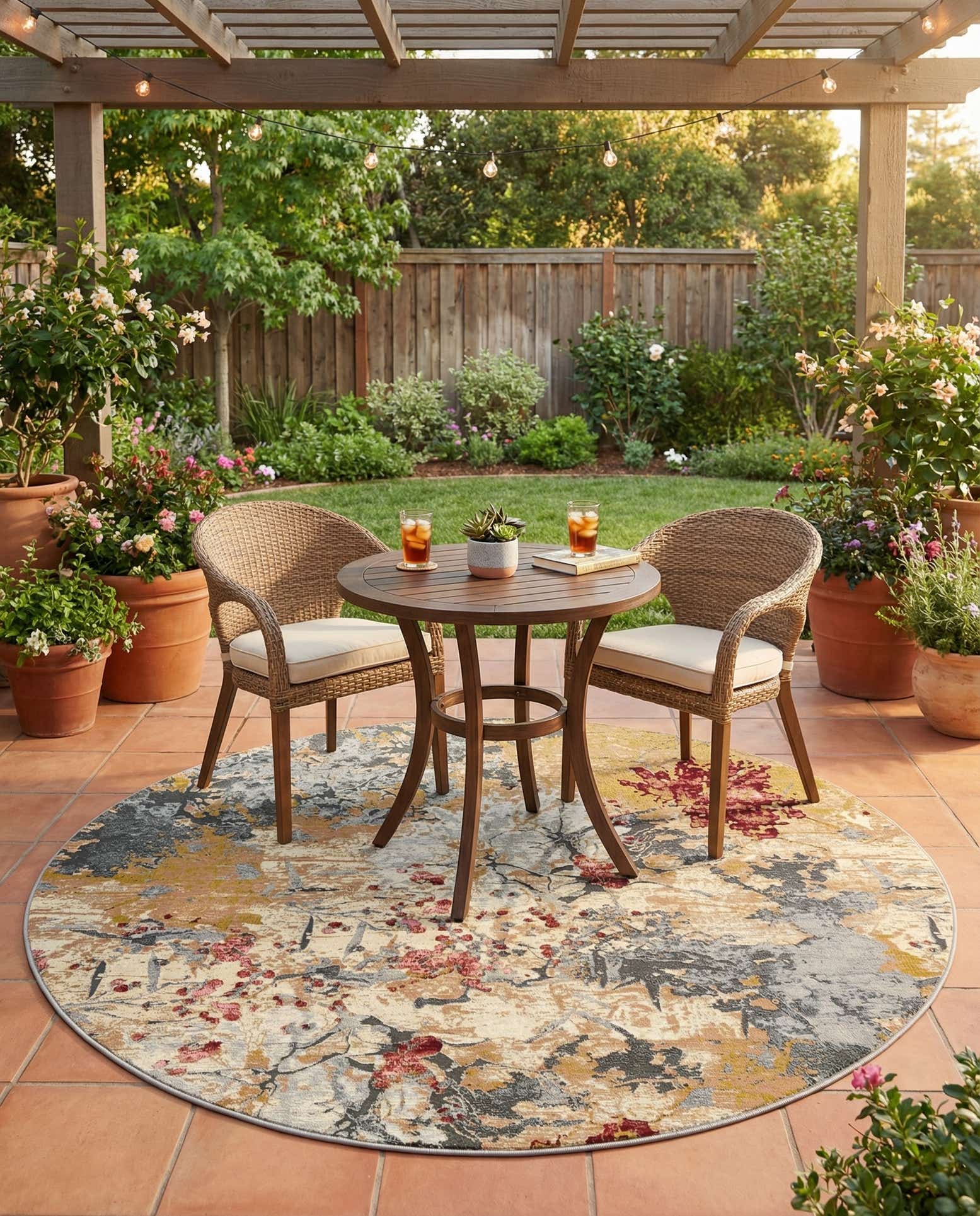 7' 10 x 7' 10 Easy-Clean Modern Indoor / Outdoor Round Rug