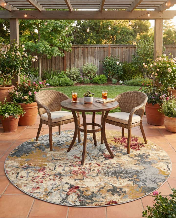 7' 10 x 7' 10 Easy-Clean Modern Indoor / Outdoor Round Rug