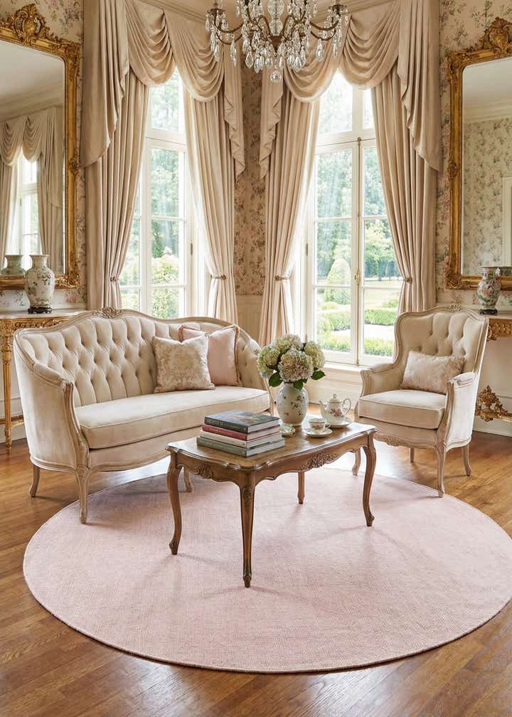 6' 11 x 6' 11 Hand Woven Jill Zarin English Manor Farmhouse Wool Round Rug