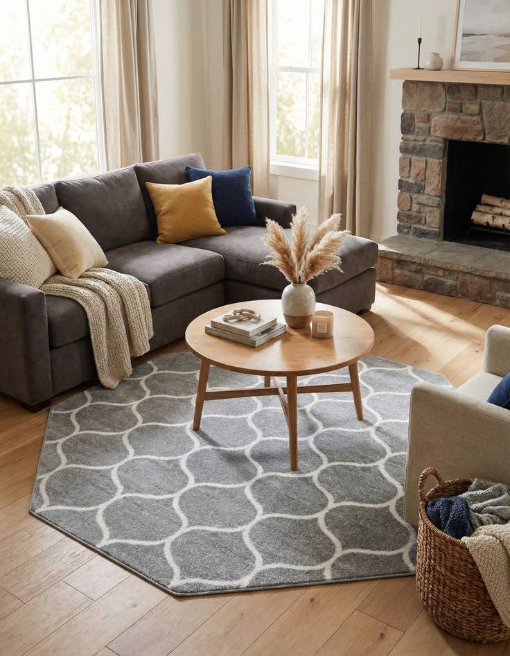 Detail image of  7' 10 x 7' 10 Lattice Frieze Octagon Rug