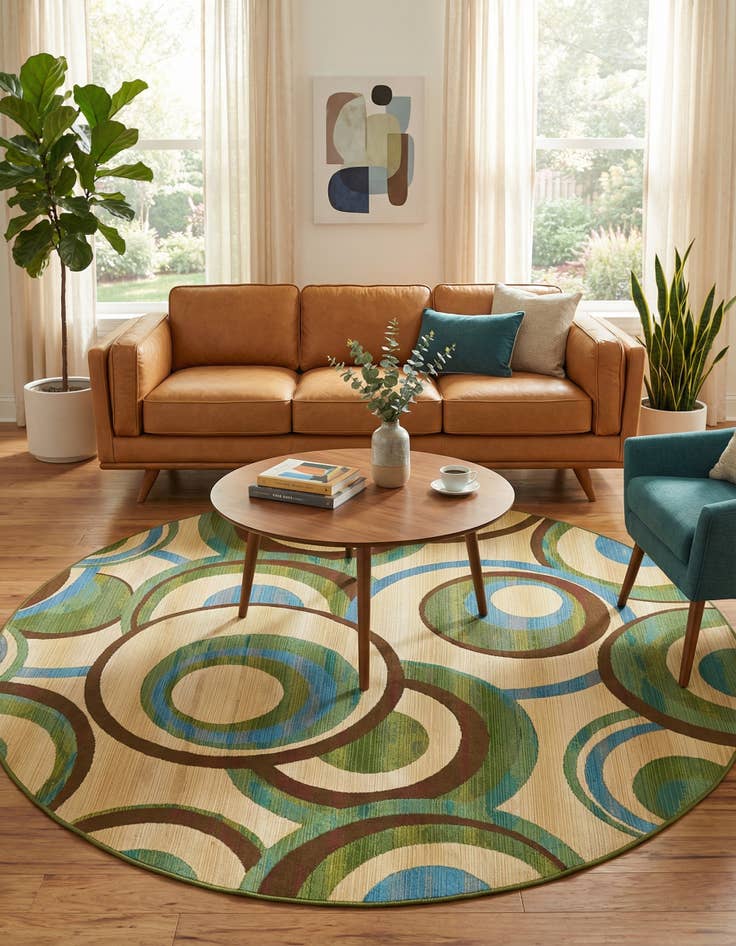 Detail image of  8' x 8'  Washable Modern Indoor / Outdoor Round Rug