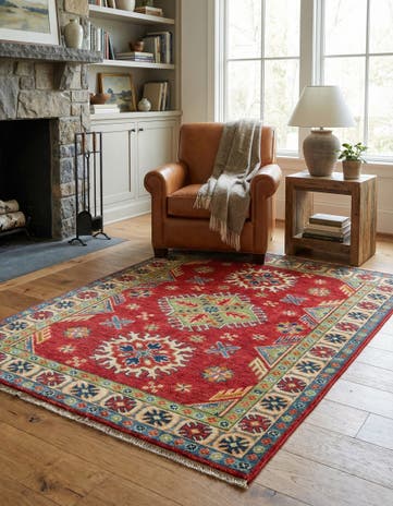 3' 4 x 4' 9 Hand Knotted Kazak Rug