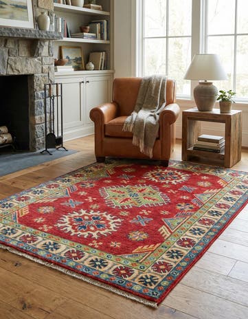 3' 4 x 4' 9 Hand Knotted Kazak Rug