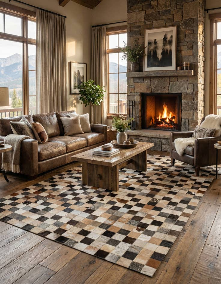 Detail image of  5' 1 x 8' Cowhide - Patchwork Rug