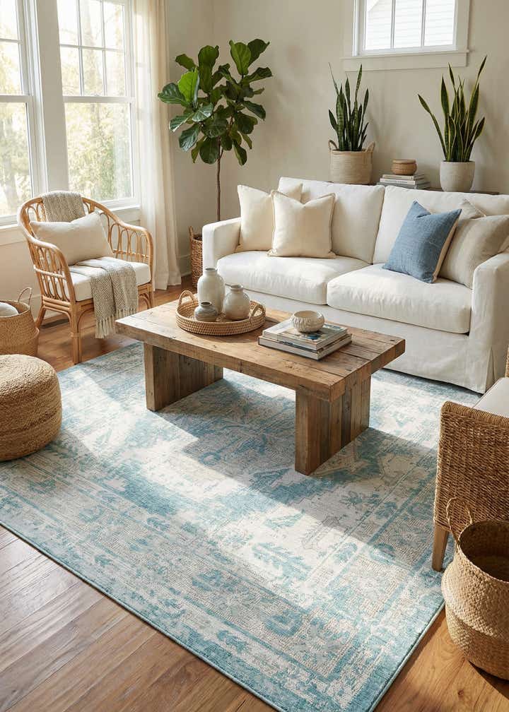 7' 10 x 7' 10 Easy-Clean Traditional Indoor / Outdoor Square Rug