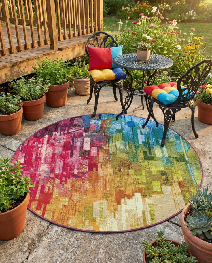 Detail image of 4' x 4' Easy-Clean Modern Indoor / Outdoor Round Rug