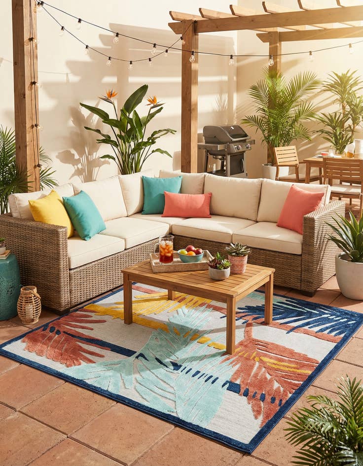 Detail image of 7' 10 x 7' 10  Washable Belize Indoor / Outdoor Square Rug