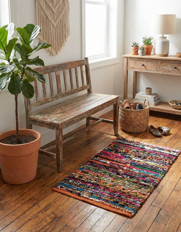 Detail image of 2' x 3' 1  Hand Braided Chindi Rug