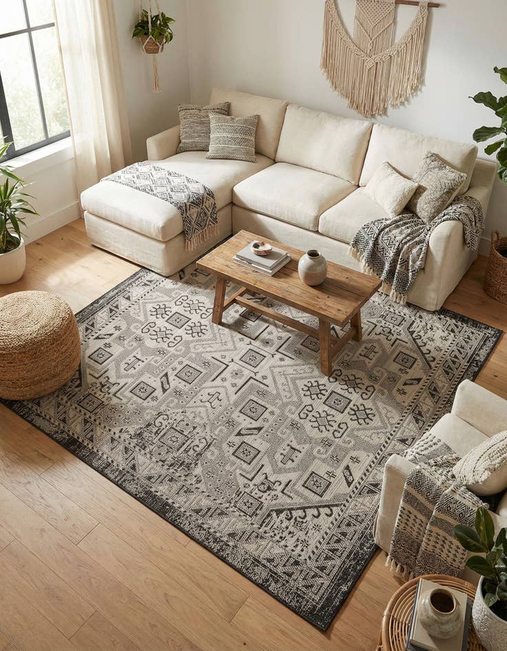 Detail image of  6' x 6'  Washable Aztec Indoor / Outdoor Square Rug