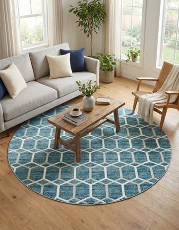 Blue Lattice Trellis Round Rug