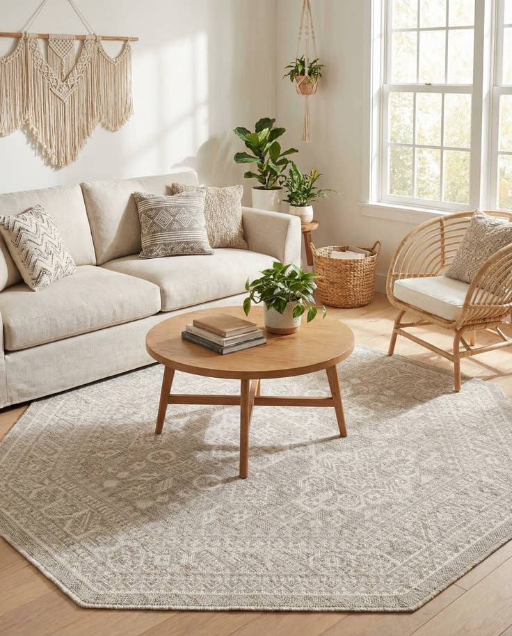Detail image of 5' 3 x 5' 3 Easy-Clean Aztec Indoor / Outdoor Octagon Rug
