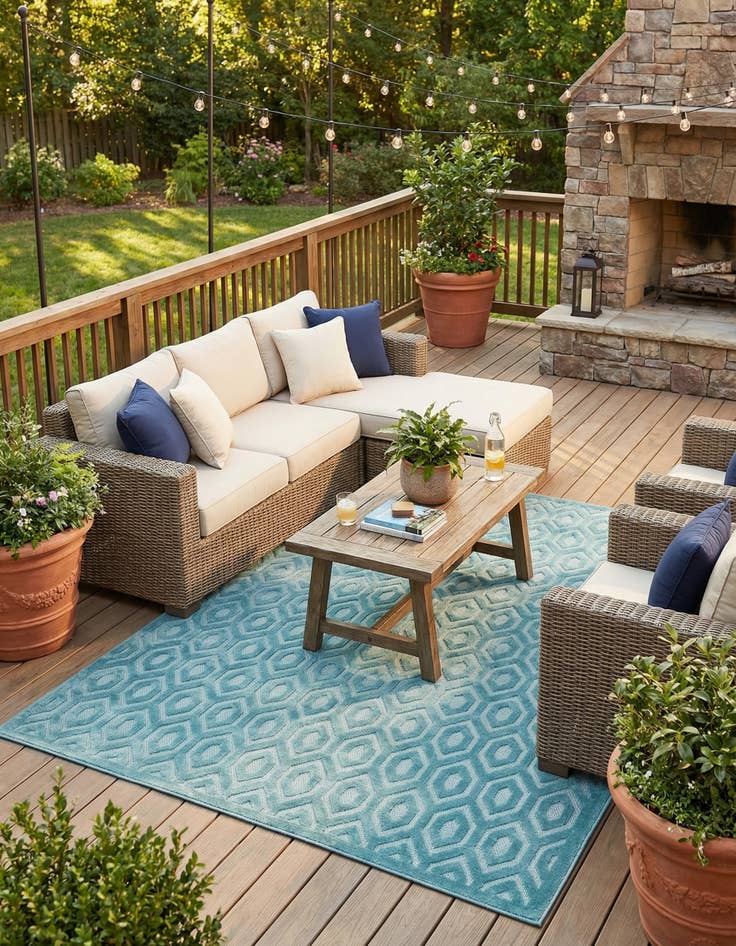 Detail image of  9' x 12'  Washable Trellis Textured Indoor / Outdoor Rug