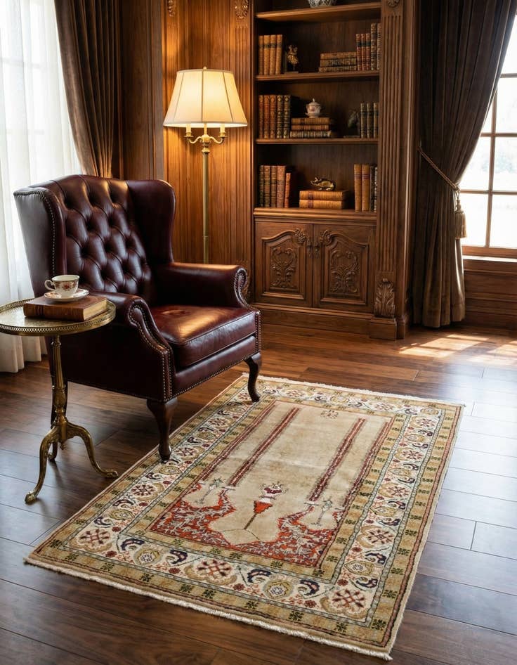 Detail image of 3' 2 x 4' 8  Hand Knotted Lahour Rug