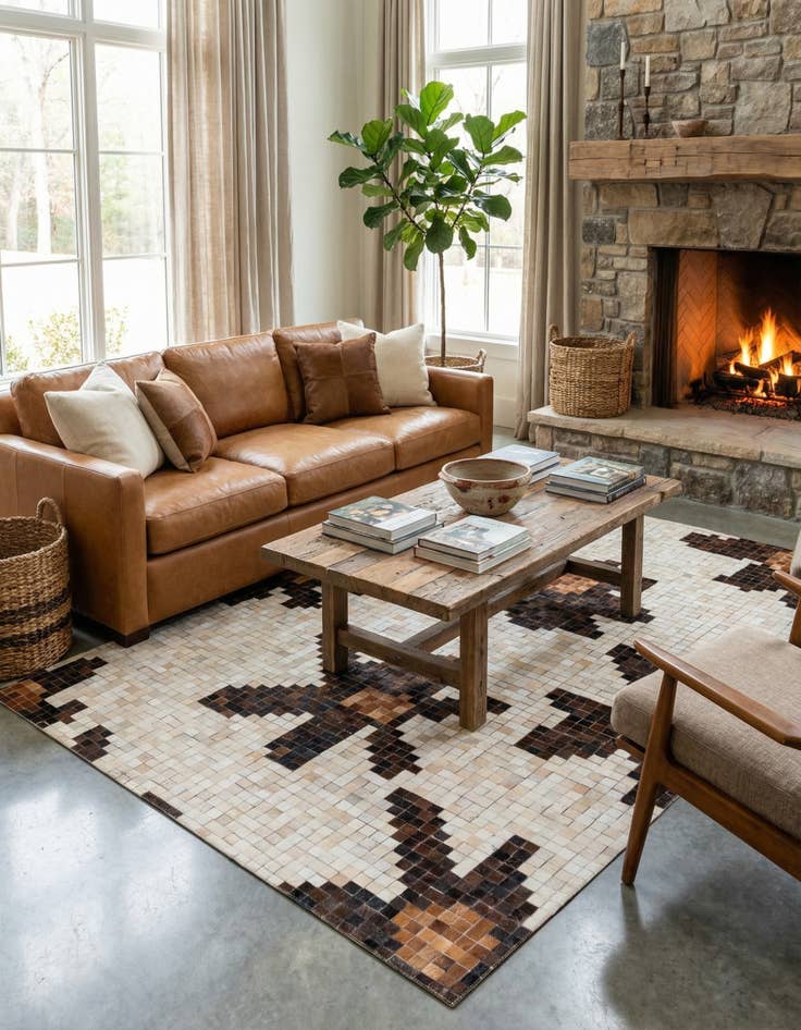 Detail image of  5' 3 x 8' 3 Cowhide Leather Rug