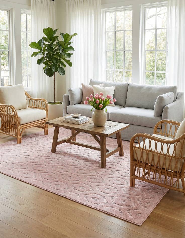 Detail image of  5' 3 x 8'  Washable Trellis Textured Indoor / Outdoor Rug