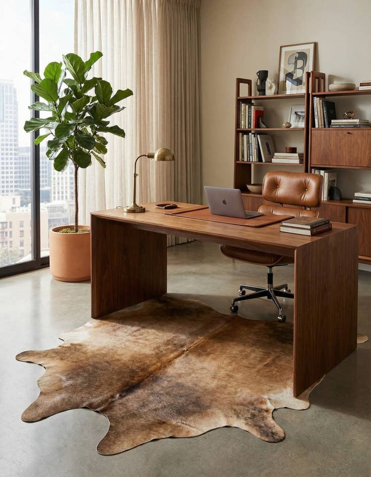 Detail image of  4' 4 x 4' 9 Cowhide Leather Square Rug