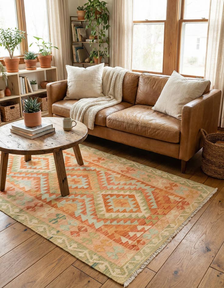 Detail image of 3' 2 x 5'  Hand Woven Kilim Waziri Wool Rug