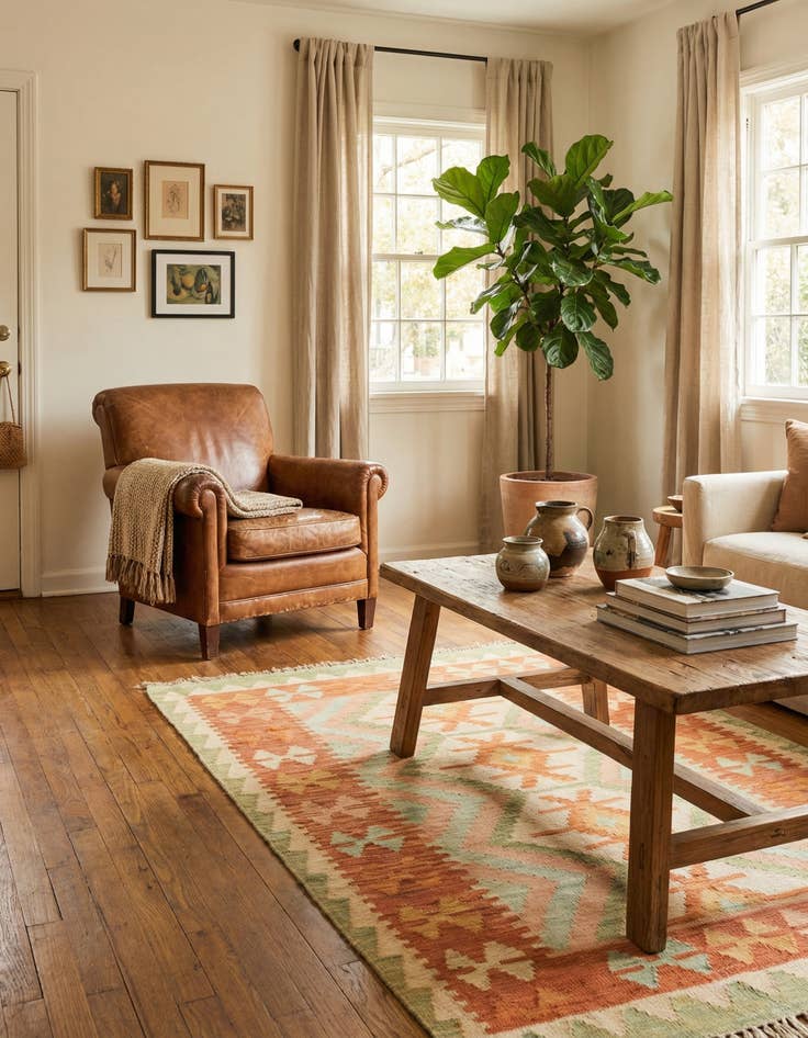 Detail image of 2' 6 x 4'  Hand Woven Kilim Waziri Wool Rug