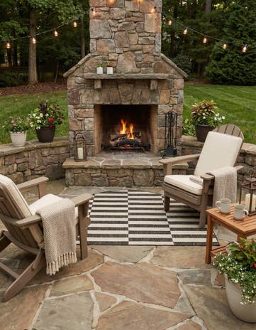 Charcoal Easy-Clean Ribbon Indoor / Outdoor Hearth Rug