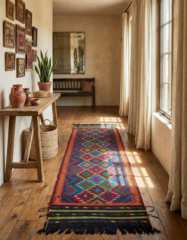 Detail image of  2' 5 x 9' 3  Hand Woven Kilim Fars Wool Runner Rug