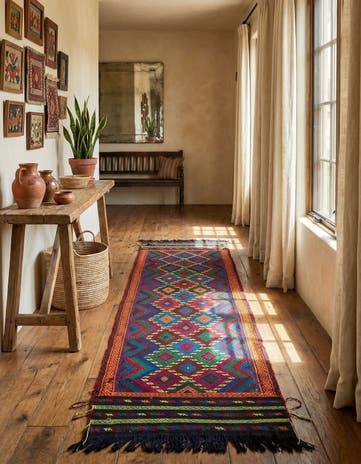 2' 5 x 9' 3 Hand Woven Kilim Fars Wool Runner Rug