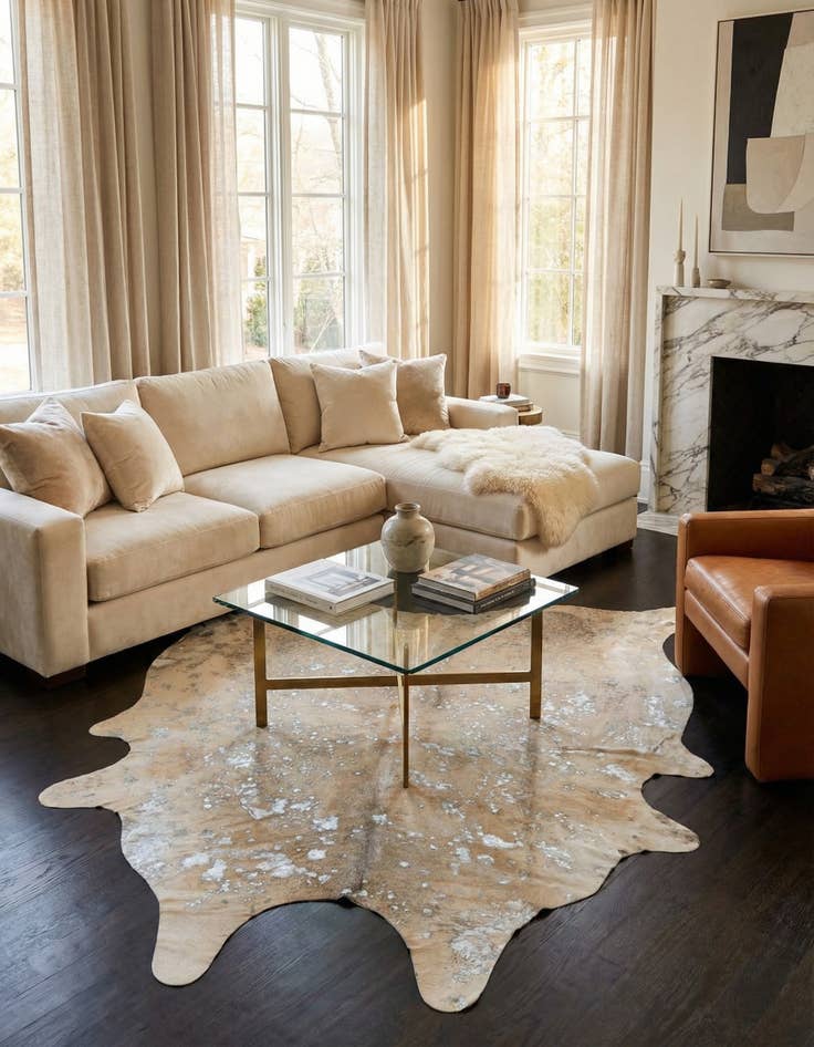 Detail image of 6' 5 x 6' 11 Cowhide Leather Square Rug