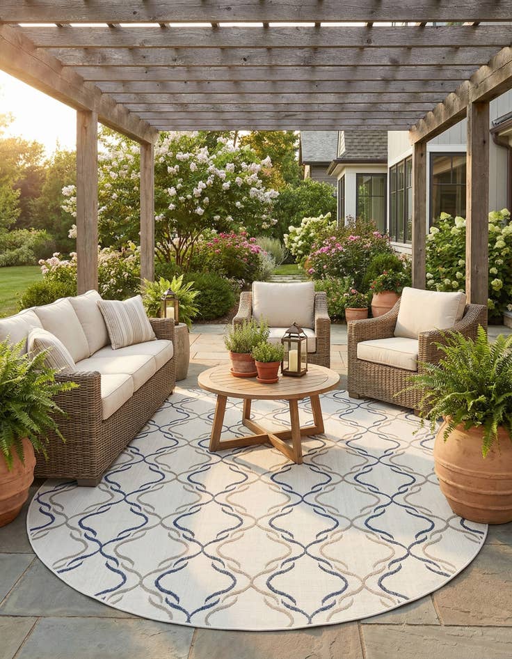 Detail image of 7' 10 x 10'  Washable Trellis Indoor / Outdoor Oval Rug