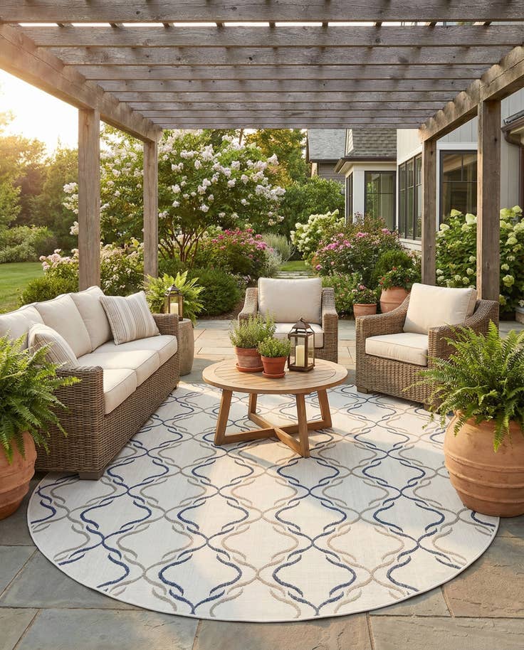 Detail image of 7' 10 x 10' Easy-Clean Trellis Indoor / Outdoor Oval Rug