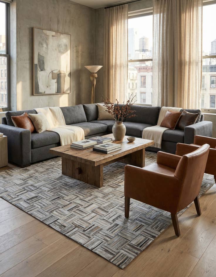 Detail image of 7' 10 x 9' 9 Cowhide Leather Rug