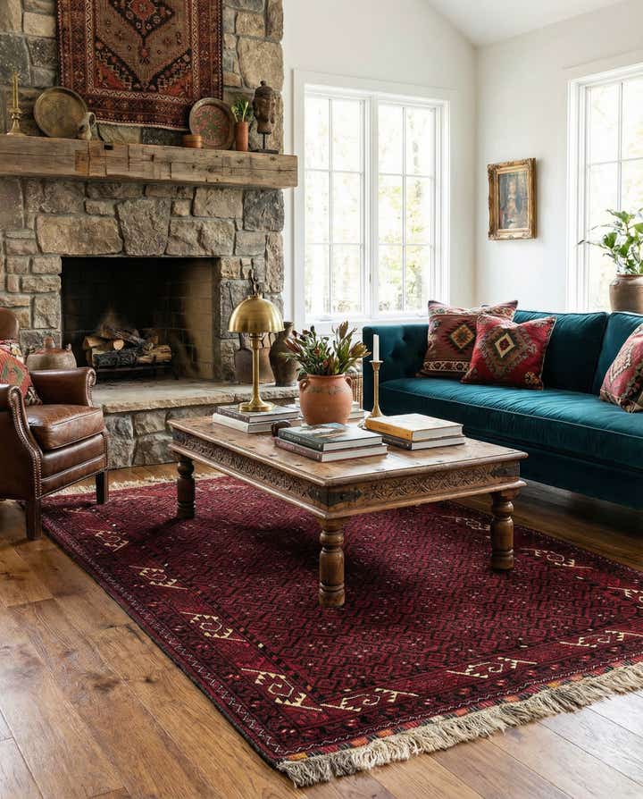 3' 8 x 5' 8 Hand Knotted Afghan Akhche Wool Rug