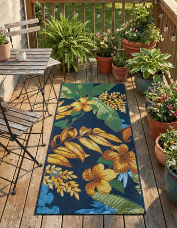 2' x 4' Easy-Clean Botanical Indoor / Outdoor Runner Rug