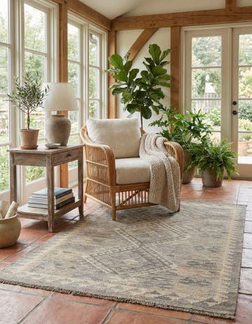 3' 4 x 4' 11 Hand Woven Kilim Maymana Wool Rug