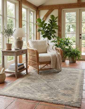 3' 4 x 4' 11 Hand Woven Kilim Maymana Wool Rug