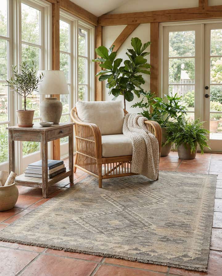 3' 4 x 4' 11 Hand Woven Kilim Maymana Wool Rug