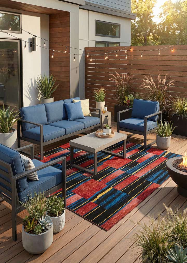 7' 10 x 7' 10 Easy-Clean Modern Indoor / Outdoor Square Rug